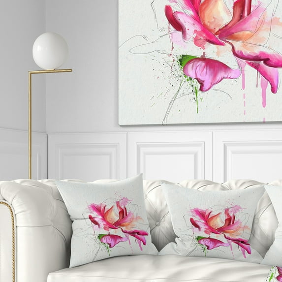 Designart Violet Watercolor Rose Sketch - Floral Throw Pillow - 18x18