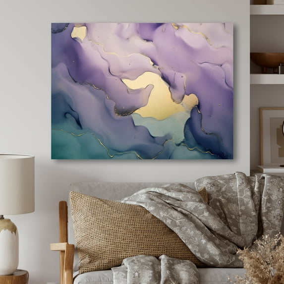 Designart "Violet and Gilded Liquid Artistry VI III" Fractals Metal Art Living Room