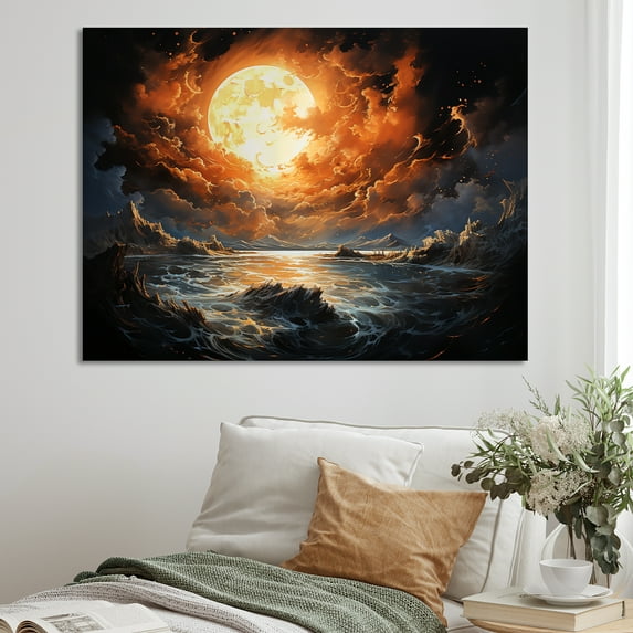 Designart "Vision Of Fiery Moonlight I" Moon Canvas Prints