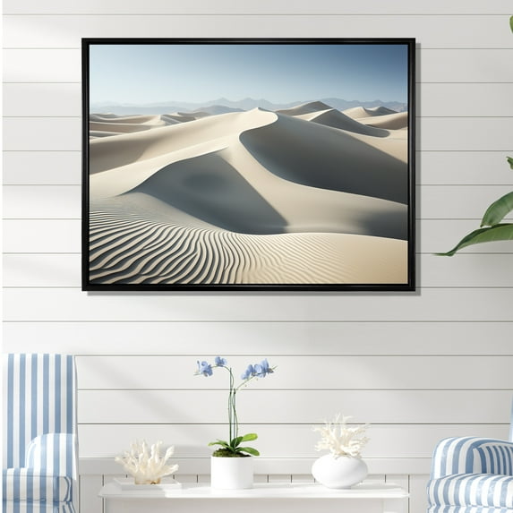 Designart "Vision Of Solitude Among Desert Dunes" Coastal Waves Floater Framed Canvas Wall Art