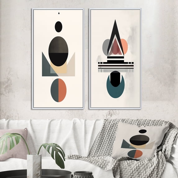 Designart "Visionary Retro Moon in Geometric Minimalism IV" Transitional Framed Wall Art Set Of 2 - Abstract Pink Frame Gallery Set For Office Decor