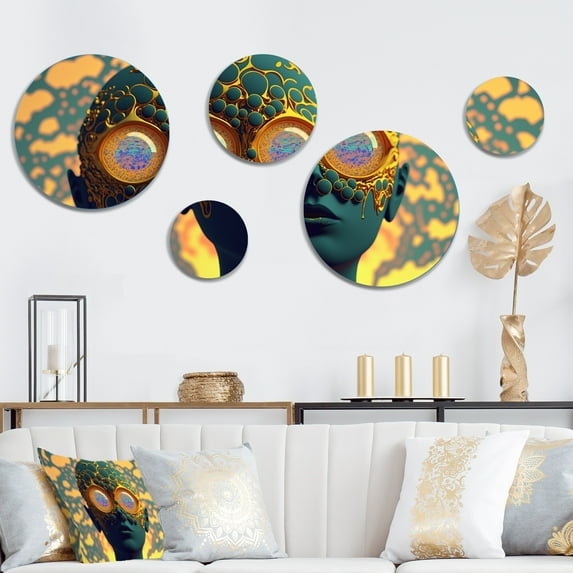 Designart "Visionary Woman Looking Into The Future" Modern Woman Metal Wall Art Set of 5 Piece