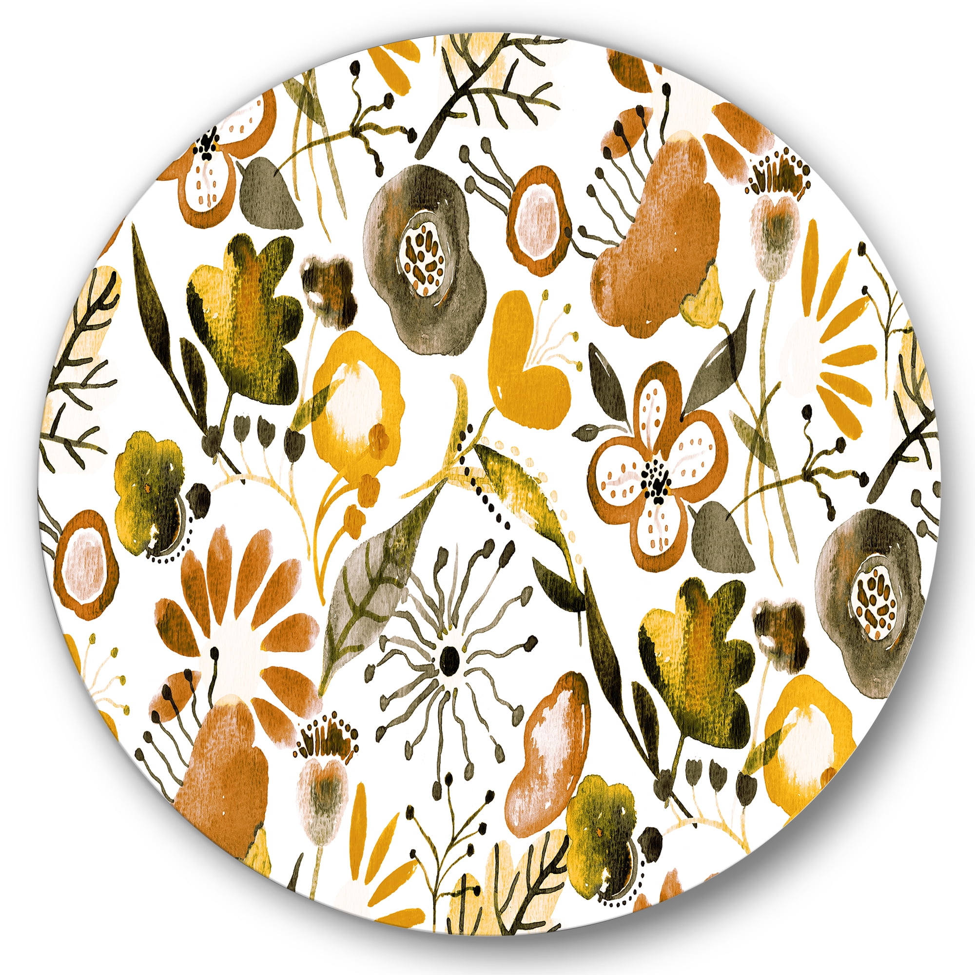 Designart 'Vital Abundance Of Wildflowers I' Modern Circle Metal Wall Art 36x36 - Disc of 36