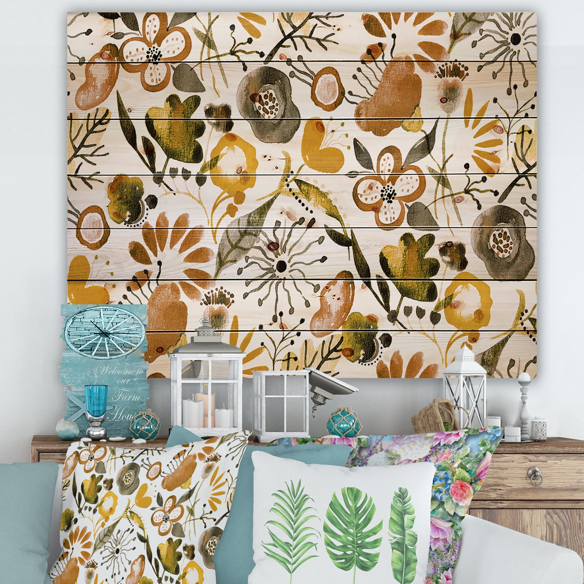 Designart 'Vital Abundance Of Wildflowers I' Modern Print on Natural Pine Wood