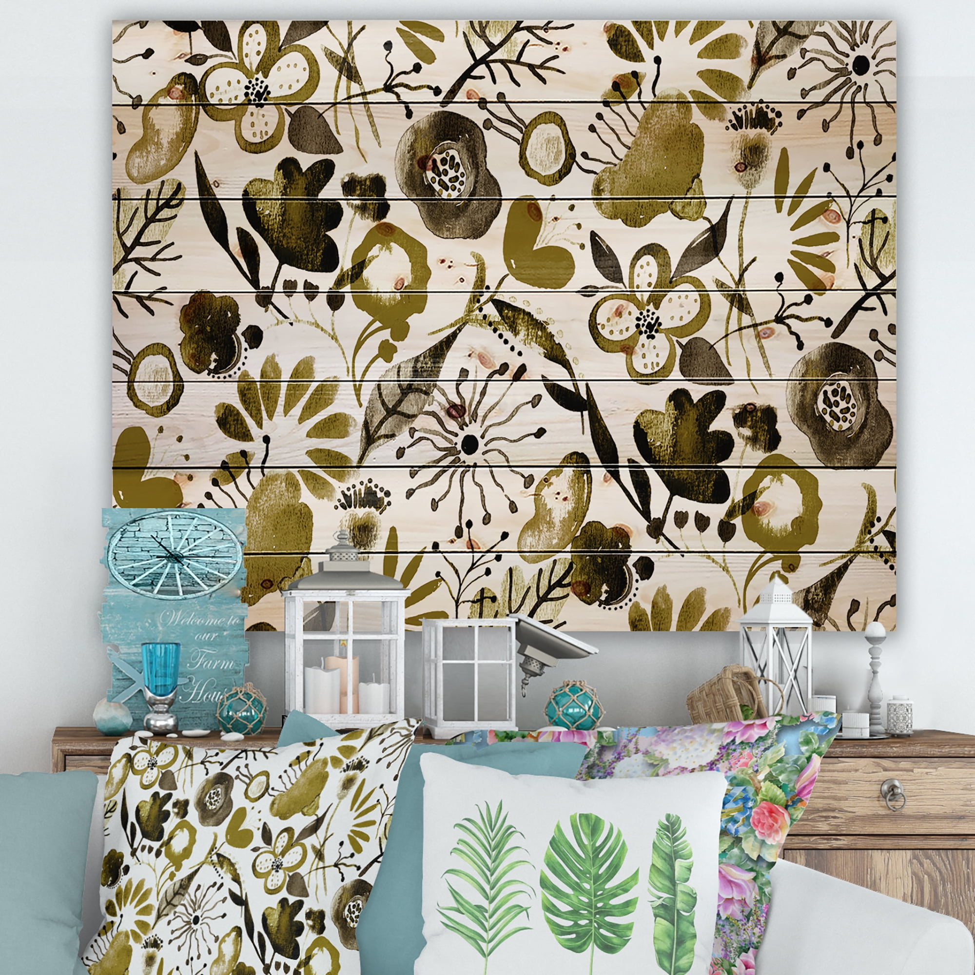 Designart 'Vital Abundance Of Wildflowers II' Modern Print on Natural Pine Wood