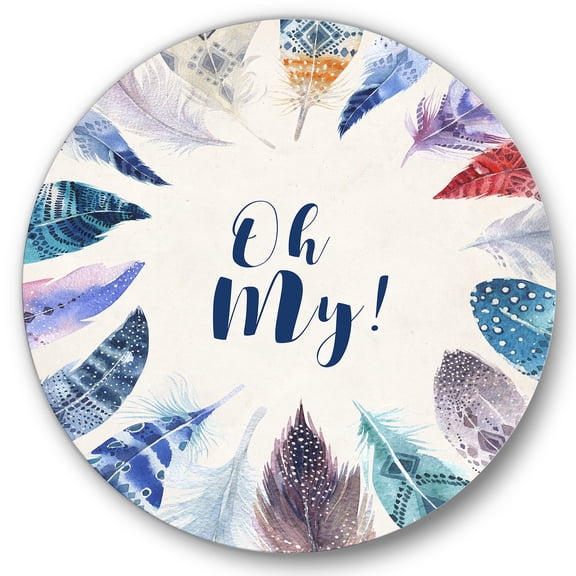 Designart 'Vital Blue Feathers Oh My' Bohemian & Eclectic Circle Metal Wall Art 36x36 - Disc of 36