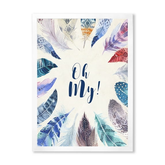 Designart 'Vital Blue Feathers Oh My' Bohemian & Eclectic Framed Art Print