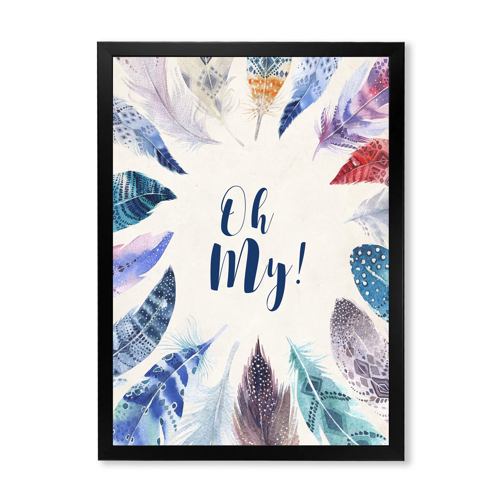 Designart 'Vital Blue Feathers Oh My' Bohemian & Eclectic Framed Art Print