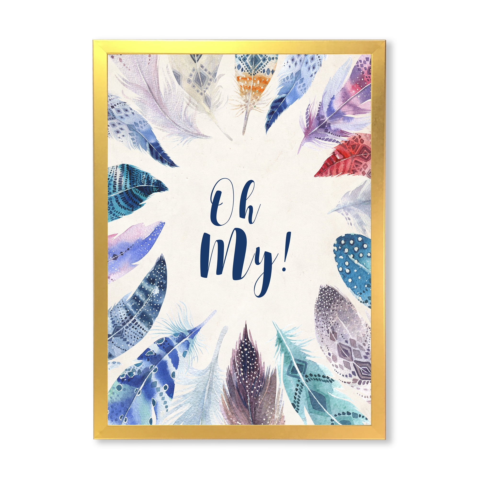 Designart 'Vital Blue Feathers Oh My' Bohemian & Eclectic Framed Art Print
