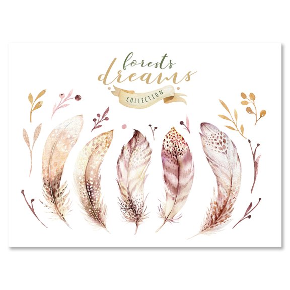 Designart ' Vital Feathers In Ethnic Boho Style ' Bohemian & Eclectic Canvas Wall Art Print