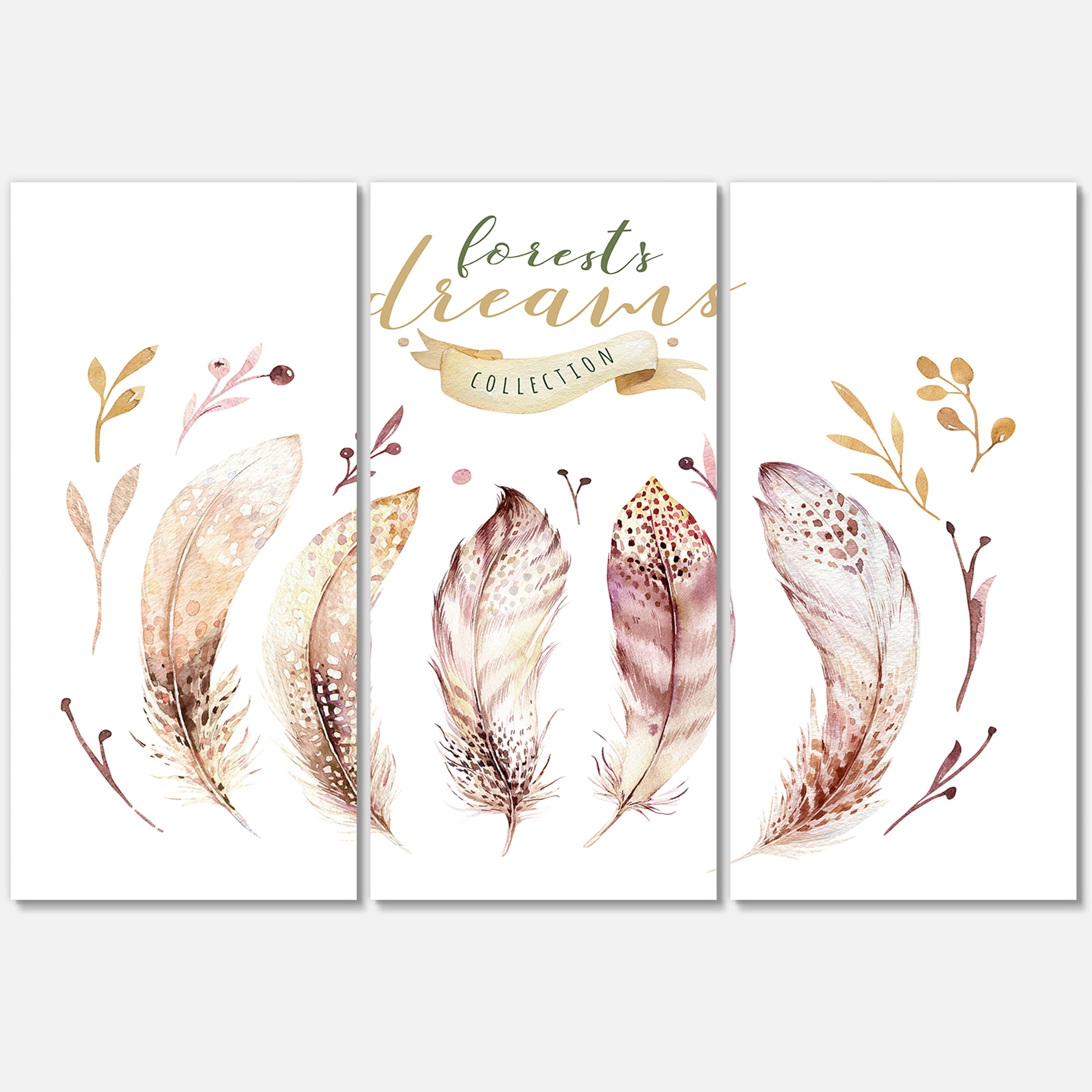 Designart ' Vital Feathers In Ethnic Boho Style ' Bohemian & Eclectic Canvas Wall Art Print