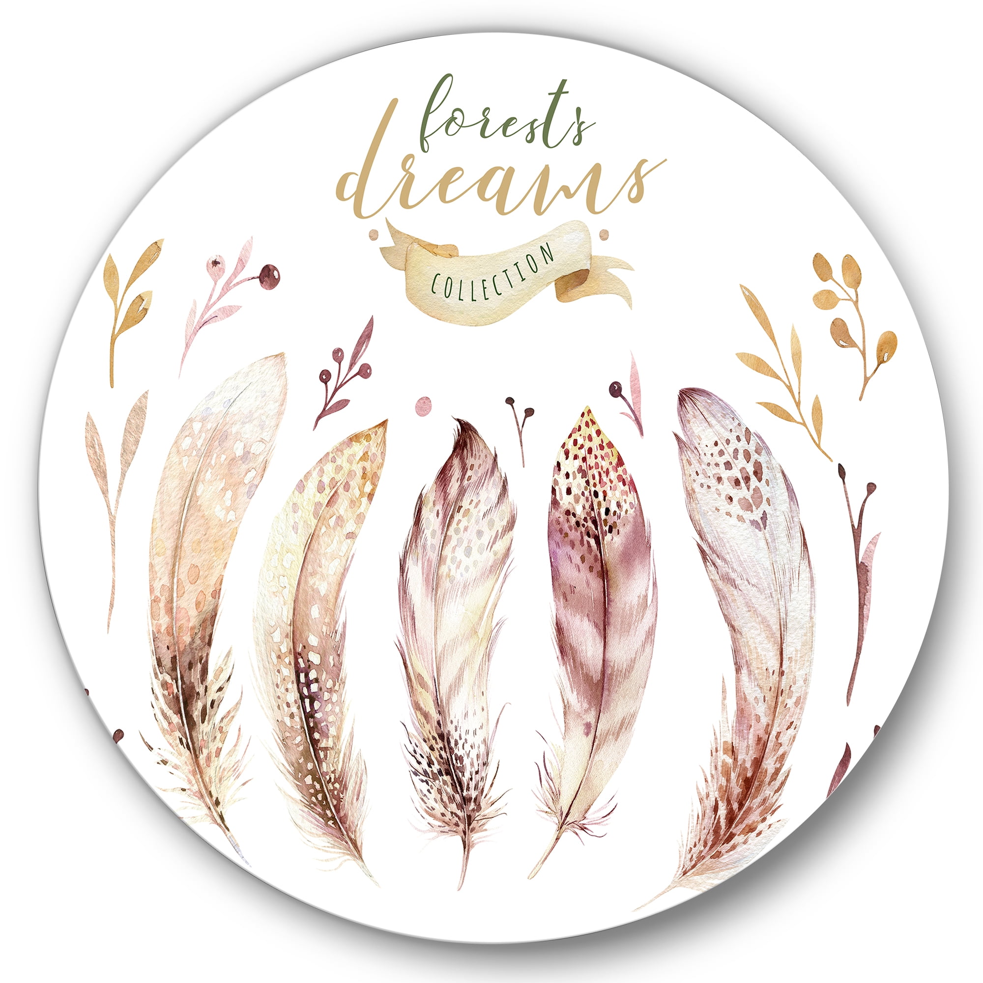 Designart 'Vital Feathers In Ethnic Boho Style' Bohemian & Eclectic Circle Metal Wall Art 29x29 - Disc of 29