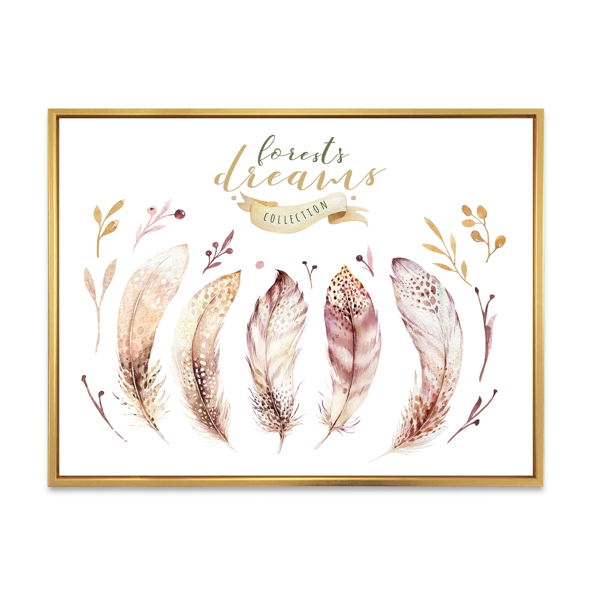 Designart 'Vital Feathers In Ethnic Boho Style' Bohemian & Eclectic Framed Canvas Wall Art Print
