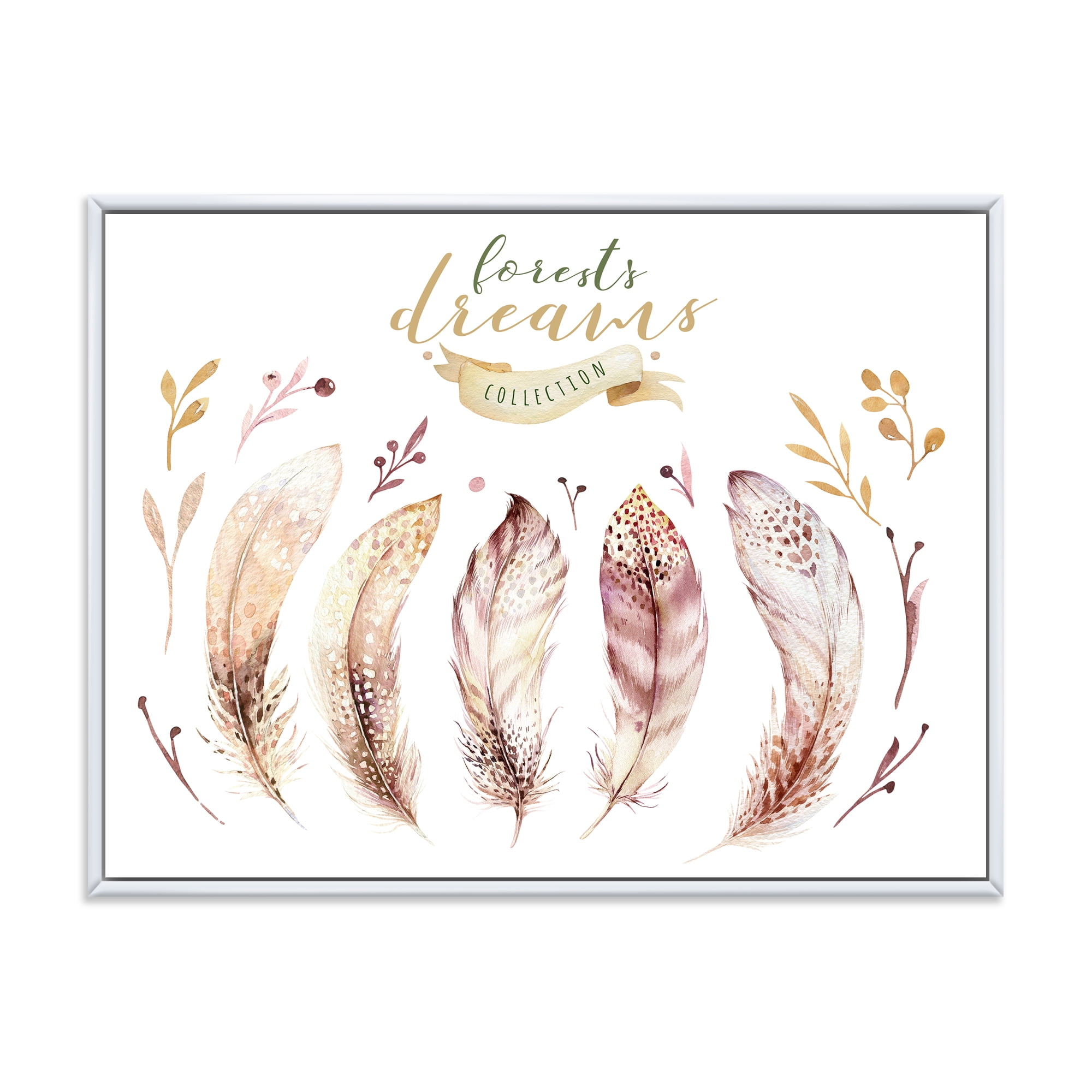 Designart 'Vital Feathers In Ethnic Boho Style' Bohemian & Eclectic Framed Canvas Wall Art Print