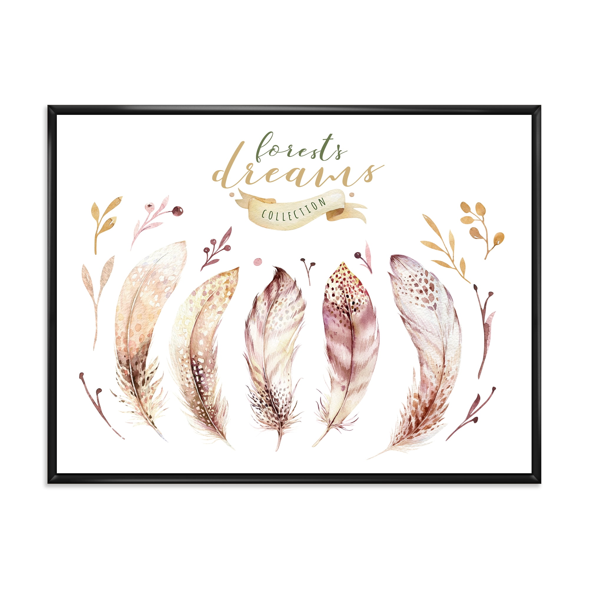 Designart 'Vital Feathers In Ethnic Boho Style' Bohemian & Eclectic Framed Canvas Wall Art Print