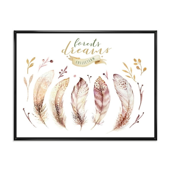 Designart 'Vital Feathers In Ethnic Boho Style' Bohemian & Eclectic Framed Canvas Wall Art Print