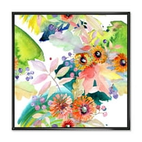 Designart 'Vital Wild Spring Leaves and Wildflowers III' Modern Framed Canvas Wall Art Print