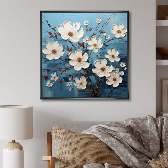 Designart "Vitality Of Dogwood Blooms In Expressionism I" Dogwood Floater Framed Wall Decor