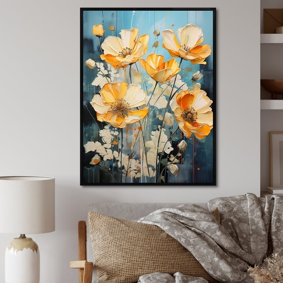 Designart "Vivacious Buttercups In Bold Strokes I" Buttercups Floater Framed Canvas Wall Art