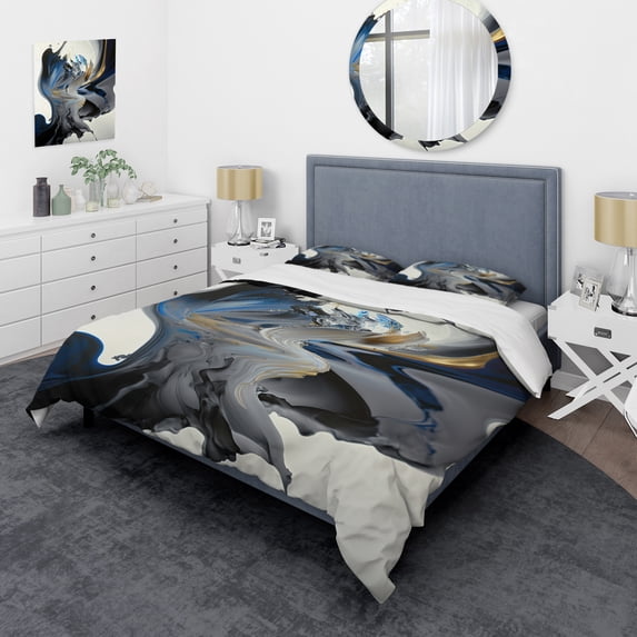 Designart "Vivid Blue Smooth Abstraction I" Modern Bedding Covert Set - Abstract Spirals Blue Abstract Bed Set With 1 Sham
