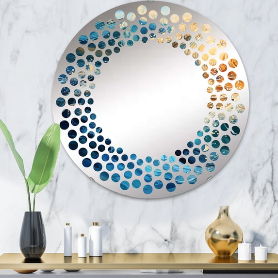 Designart "Vivid Liquid Art of Oceanic Charm I" Ocean Polka Dot Round Wall Mirror - Coastal Oval Printed Decorative Mirror - Multiple Color Options