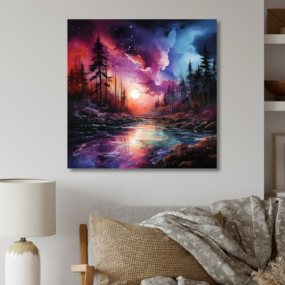 Designart "Vivid Liquid With Aurora Borealis Charm" Aurora Borealis Canvas Wall Art