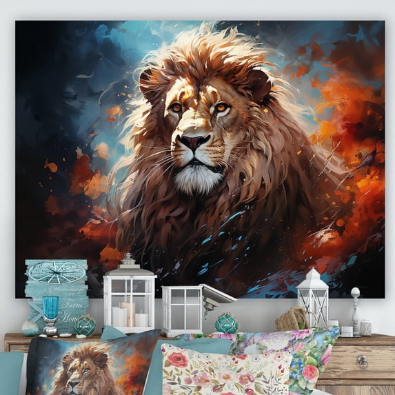 Designart "Vivid Majesty Of The Lion II" Animals Lion Wall Art Living Room