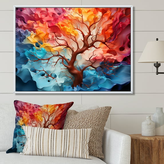 Designart "Vivid Maple Artistic Interpretation II" Tree Maple Floater Framed Canvas Prints