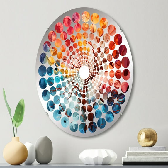 Designart "Vivid Maple Artistic Interpretation II" Tree Maple Radial Dot Round Wall Mirror - Floral Oval Printed Decorative Mirror - Multiple Color Options