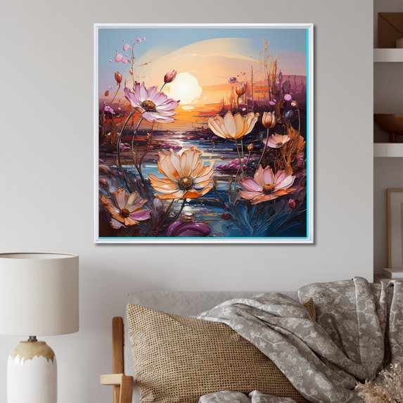 Designart "Vivid Meadow Flowered Charm" Meadow Floater Framed Canvas Wall Art