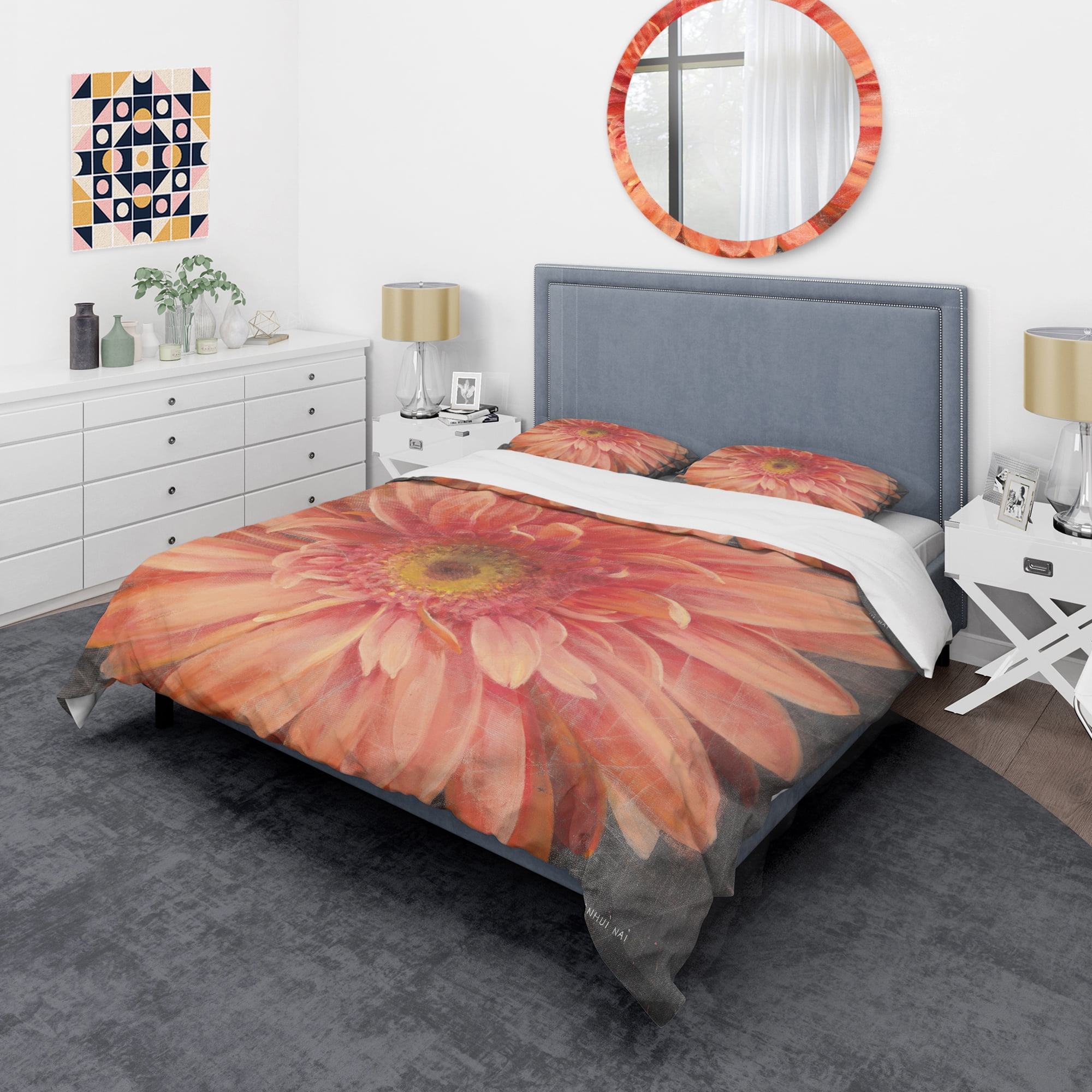 Designart 'Vivid Orange Daisy II' Shabby Duvet Cover Set