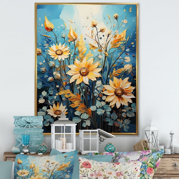 Designart "Vivid Sunflower Expression I" Sunflowers Floater Framed Wall Art Living Room