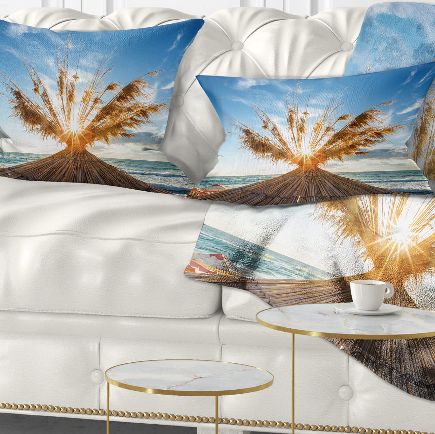 Designart Vivid Sunrise on Sandy Beach - Seascape Throw Pillow - 12x20