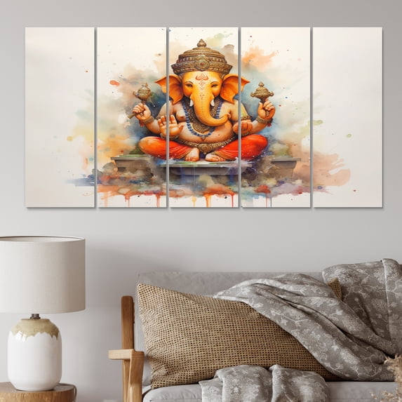 Designart "Vivid Vibrancy The Hindu Elephant II" Hinduisim Metal Wall Decor Set