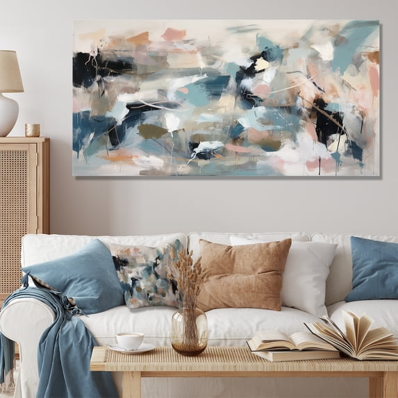 Designart "Vivid Waves Fluid Shades of Grey and Blue III" Extra Large Abstract Wall Art - Modern Grey Abstract Painting Hallway Wall Art Decor