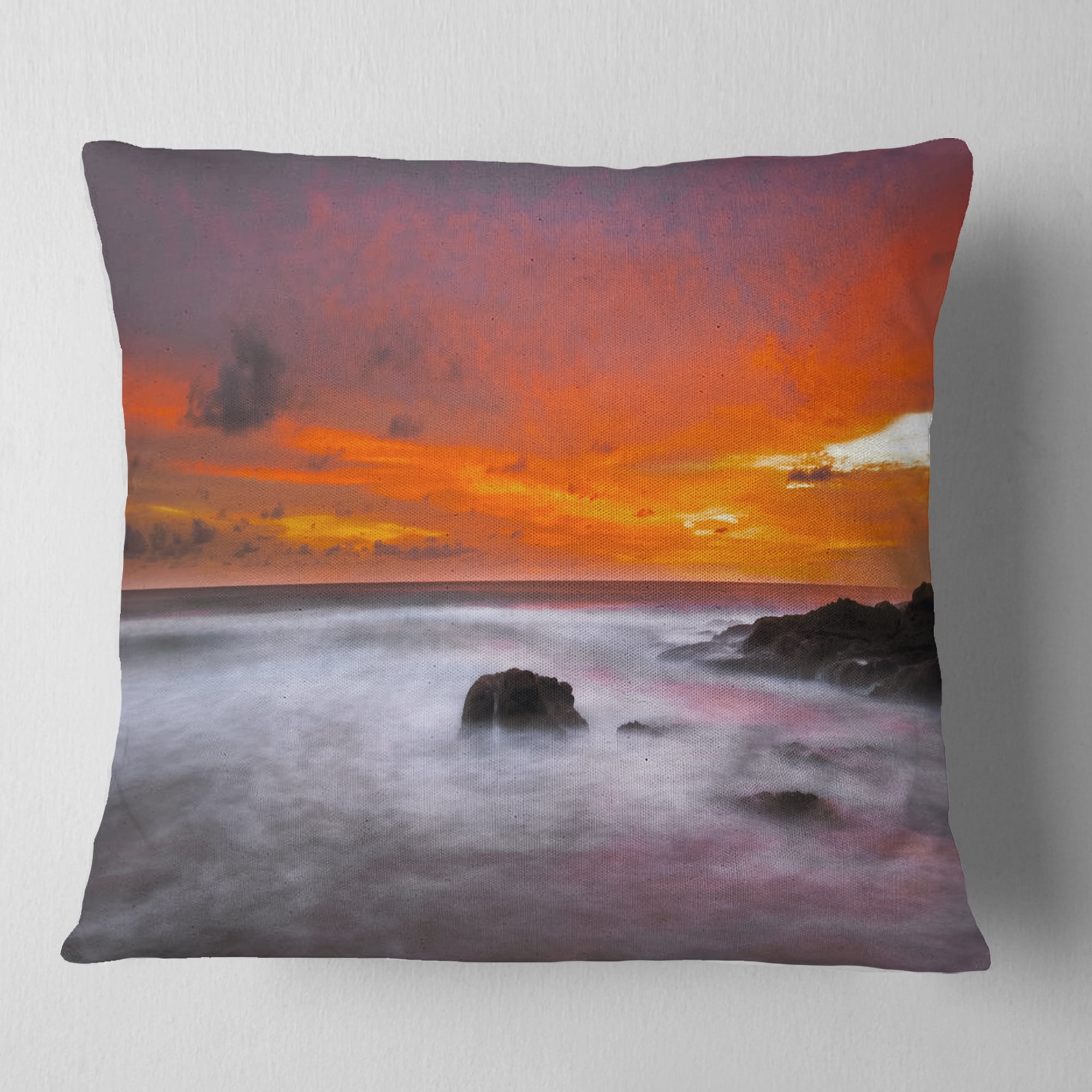 Designart Vividly Colorful Tropical Beach at Sunset - Seascape Throw Pillow - 18x18