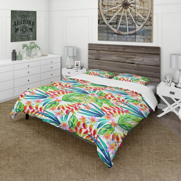 Designart 'Viviv Blossoming Tropical Jungle Flowers' Floral Duvet Cover Set