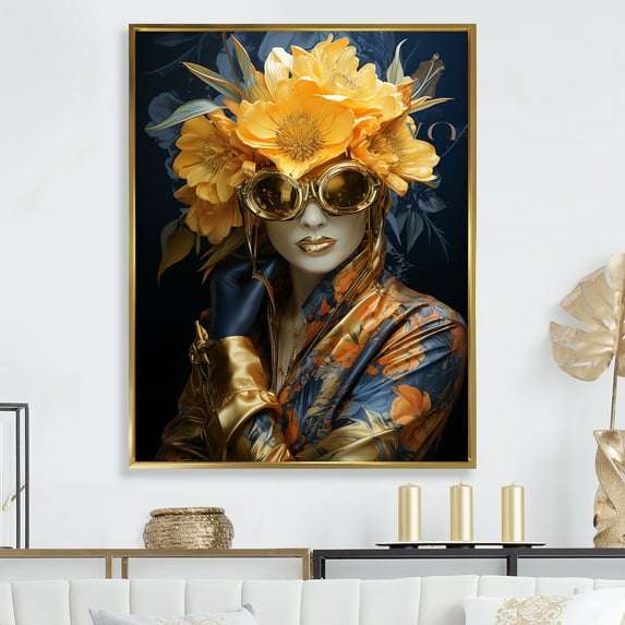 Designart "Vogue Woman In Vibrant Portrait" Pop Art Floater Framed Wall Decor