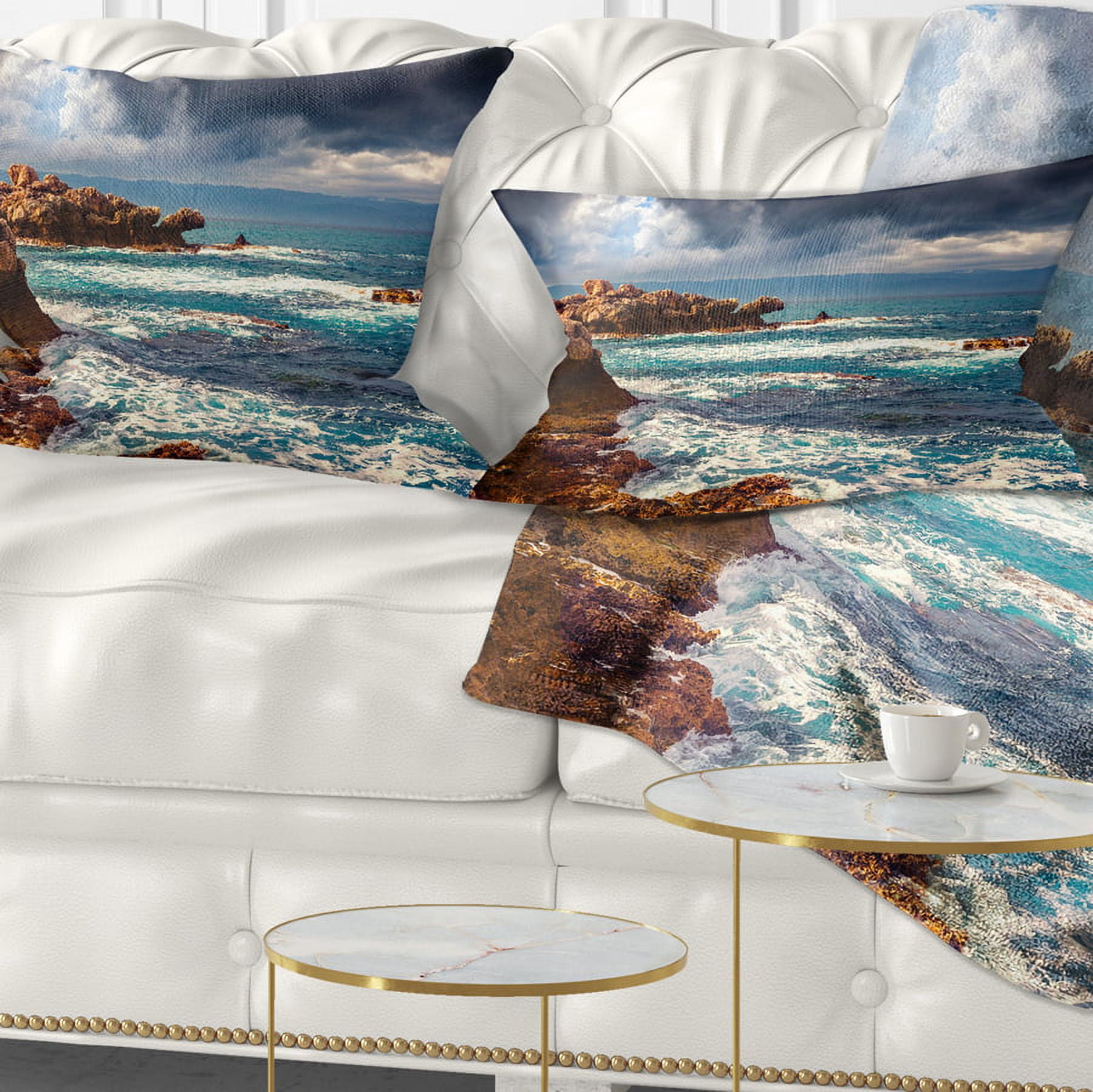 Designart Volcanic Beach Stormy Weather - Seashore Throw Pillow - 12x20