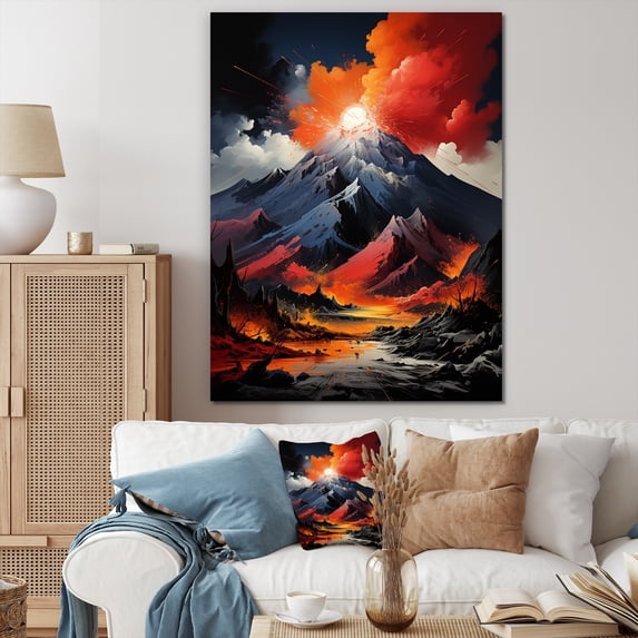Designart "Volcanic Fury Under Moonlight I" Volcano Canvas Art Print