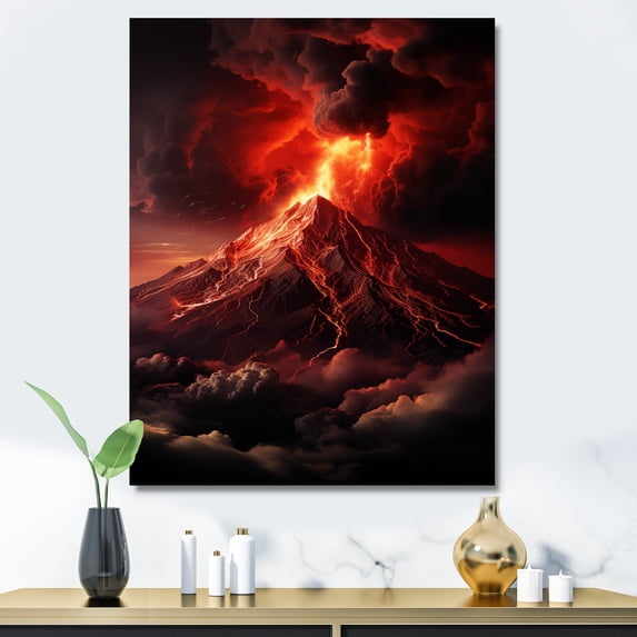 Designart "Volcanic Fury Under Moonlight VI" Volcano Canvas Prints