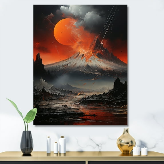 Designart "Volcanic Fury Under Moonlight" Volcano Canvas Prints