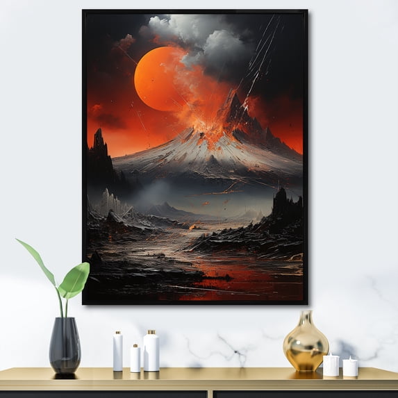 Designart "Volcanic Fury Under Moonlight" Volcano Floater Framed Canvas Prints