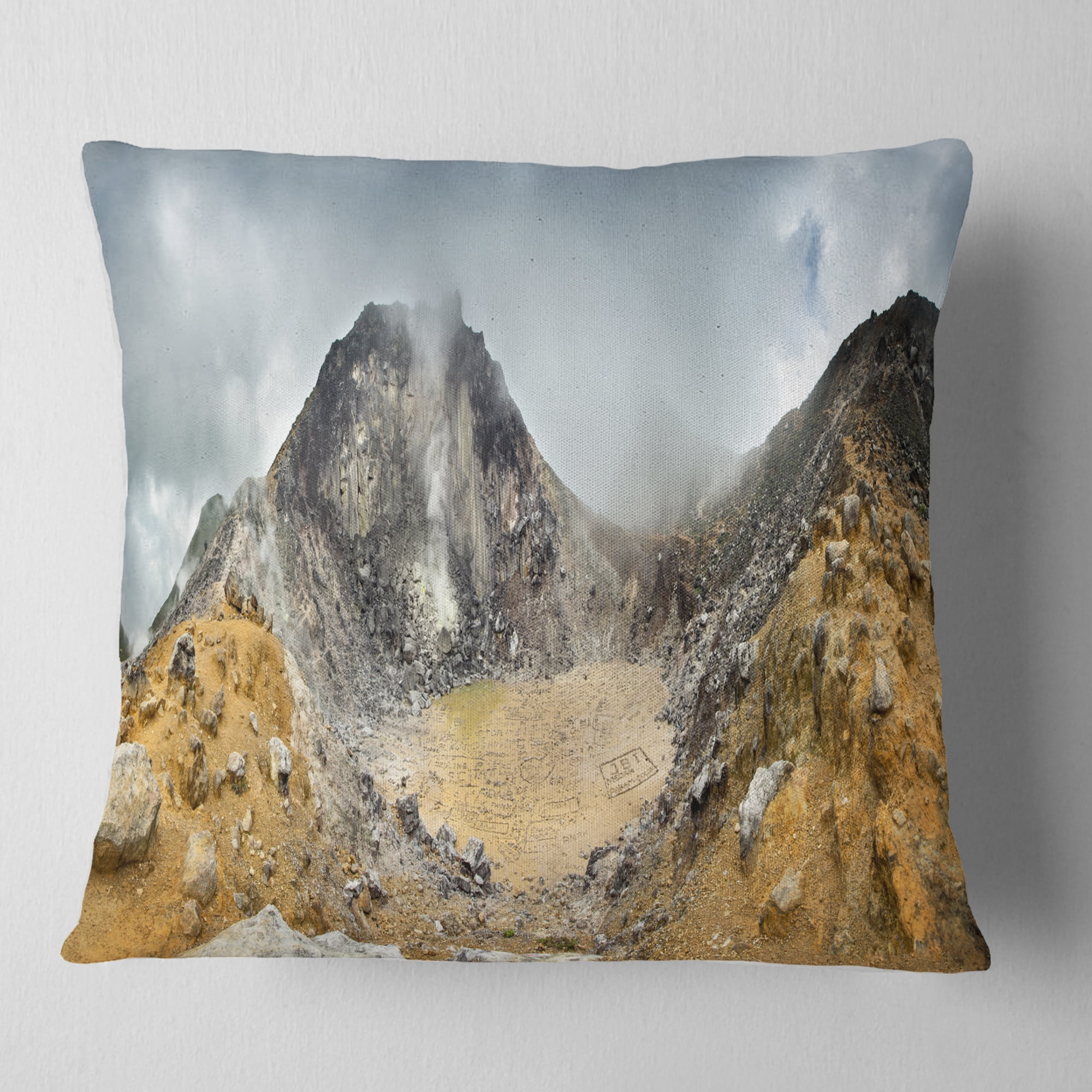 Designart Volcano Panorama with Dramatic Sky - Landscape Printed Throw Pillow - 18x18