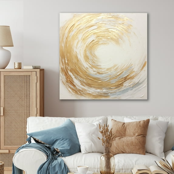 Designart "Vortex Of Gold And White Soft Waves" Abstract Spirals Wall Decor