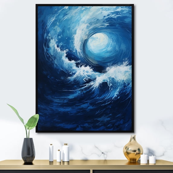 Designart "Vortex Of Tidal Twist Waves I" Abstract Spirals Floater Framed Wall Art Prints