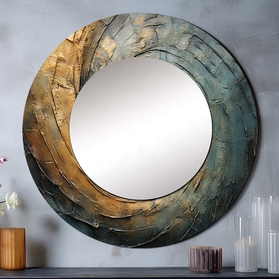 Designart "Vortex Of Whirling Wisdom In Bronze" Abstract Spirals Round Mirror Wall Decor Modern - Large Gold Round Office Mirror - Round Mirror - 36" x 36"