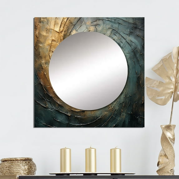 Designart "Vortex Of Whirling Wisdom In Bronze" abstract spirals Square Mirror For Wall Decor - Large Gold Square Printed Wall Mirror Art - Square Modern Mirror - Wall Mounted Square Mirror