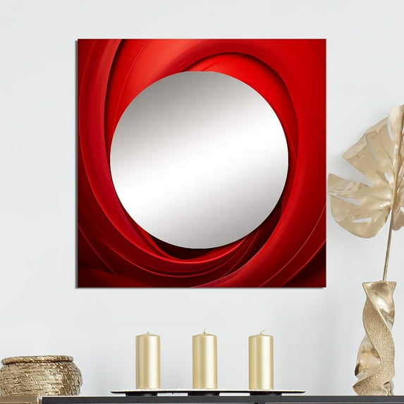 Designart "Vortex of Red Perpetual Pulse I" abstract spirals Square Mirror Wall Decor Modern - Large Red Square Bathroom Mirror - Square Printed Wall Mirror Art