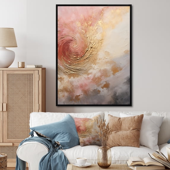 Designart "Vortex Spiral In Gold And Pink Desert Mirage" Abstract Spirals Floater Framed Canvas Prints